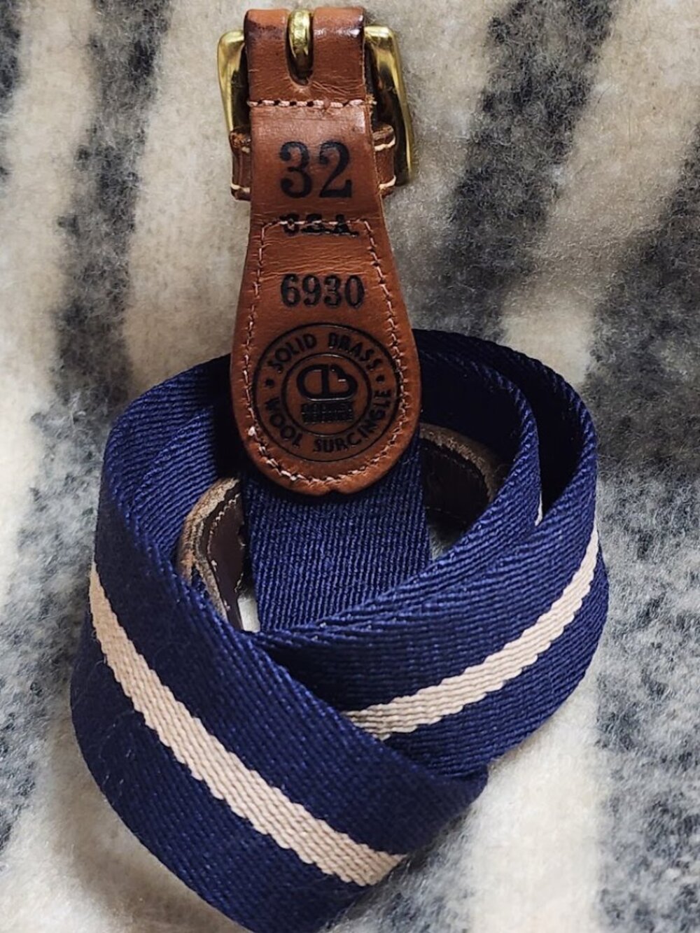Vintage Dooney Bourke Navy Web Belt Leather Trim Size 32